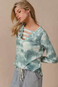 BiBi Variegated Tie Dye Rib V - Neck Top with Strapped - Update AvenueT-ShirtsTrendsi1001007484314131001007484314130cf7a857a4a64b93a2a382630c61fadf - Max - OriginDUSTY SAGE MULTI