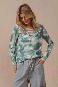 BiBi Variegated Tie Dye Rib V - Neck Top with Strapped - Update AvenueT-ShirtsTrendsi100100748431413100100748431413ebbfe61318f9433b8c71fe7bb811fc23 - Max - OriginDUSTY SAGE MULTI