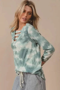 BiBi Variegated Tie Dye Rib V - Neck Top with Strapped - Update AvenueT-ShirtsTrendsi100100748431413100100748431413074e2575e3344934b2d31bc5fb4df5fb - Max - OriginDUSTY SAGE MULTI