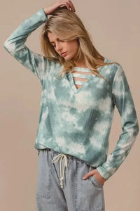 BiBi Variegated Tie Dye Rib V - Neck Top with Strapped - Update AvenueT-ShirtsTrendsi10010074843141310010074843141320467d21704545ff8c24e8f5f630b9b7 - Max - OriginDUSTY SAGE MULTI