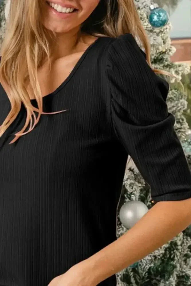 BiBi Verigated Rib Knit Puff Sleeves Shorts Top - Update AvenueT-ShirtsTrendsi1001005295210601001005295210602551fd34 - 8fbb - 4f2d - 86f5 - ad6d083b56f8 - Max - OriginBLACK