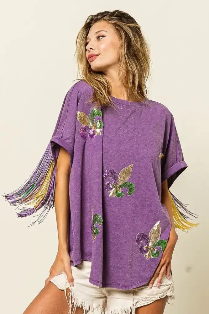 BiBi Vintage Washed Fleur Mardi Gras Top - Update AvenueT-ShirtsTrendsi100100061741352100100061741352401326d61459481bb1b1f8db50b1e999 - Max - OriginVINTAGE VIOLET