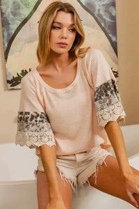 BiBi Waffle Knit Leopard Blocking with Crochet Lace - Update AvenueT-ShirtsTrendsi10010027040195910010027040195977938f3f6ff143c8aeaff83252753487 - Max - OriginBLUSH
