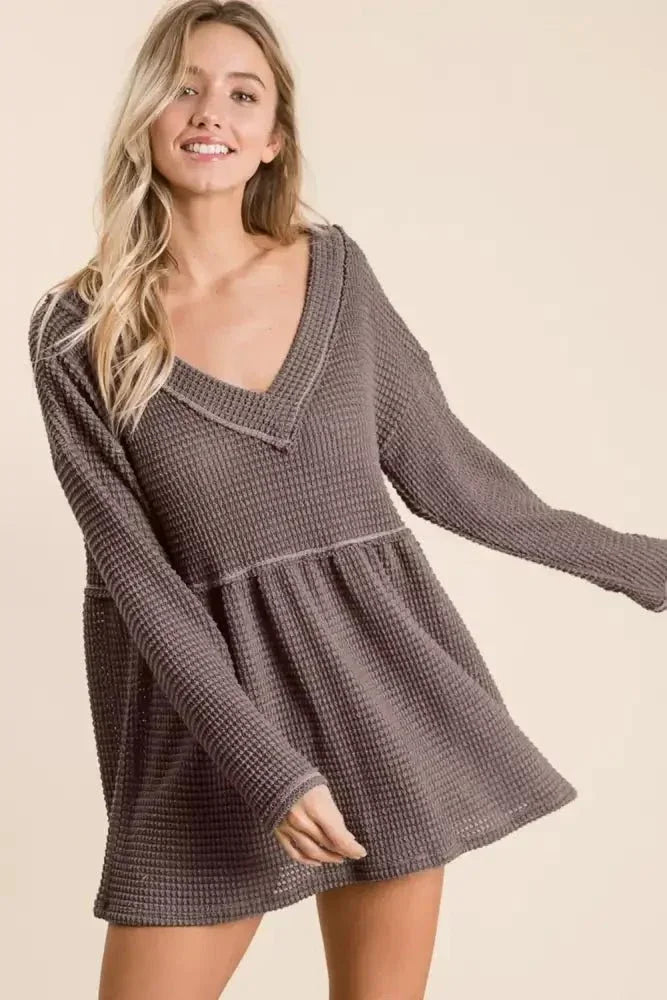 BiBi Waffle Knit V - Neck Babydoll Blouse - Update AvenueTrendsi1001015690466561001015690466566b5e04a6 - ec22 - 4a15 - 845b - 48ec66f96703 - MaxMOCHA