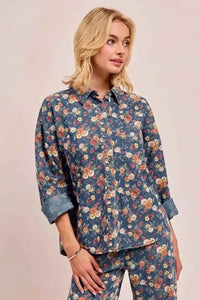 BiBi Washed Floral Print Denim Jacket