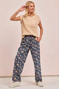 BiBi Washed Floral Print Wide Leg Jeans