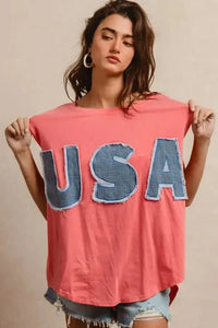 BiBi Washed Jersey With Usa Patched Raw Cut Edge Detail - Update AvenueT-ShirtsTrendsi100100059201496100100059201496882d7d8c36a54728bacf9992eab04323 - Max - OriginCORAL/DENIM