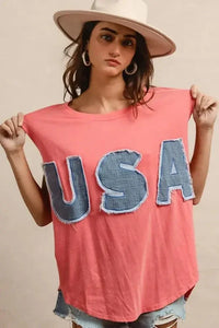 BiBi Washed Jersey With Usa Patched Raw Cut Edge Detail - Update AvenueT-ShirtsTrendsi1001000592014961001000592014963a29b9951ea04bc7a7ca9e62af772709 - Max - OriginCORAL/DENIM