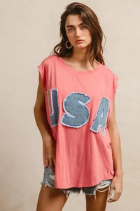 BiBi Washed Jersey With Usa Patched Raw Cut Edge Detail - Update AvenueT-ShirtsTrendsi10010005920149610010005920149697649f8ebdbf4524bc5719641f55b2bb - Max - OriginCORAL/DENIM