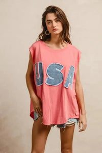BiBi Washed Jersey With Usa Patched Raw Cut Edge Detail - Update AvenueT-ShirtsTrendsi100100059201496100100059201496578d0c2fa6c648d2a44c9e4946954e99 - Max - OriginCORAL/DENIM