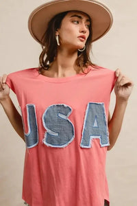 BiBi Washed Jersey With Usa Patched Raw Cut Edge Detail - Update AvenueT-ShirtsTrendsi1001000592014961001000592014962e7fc5b44f6144a79cf780b3e833f083 - Max - OriginCORAL/DENIM