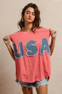 BiBi Washed Jersey With Usa Patched Raw Cut Edge Detail - Update AvenueT-ShirtsTrendsi10010005920149610010005920149646286ce9ab06438f88e34cdf28b05a06 - Max - OriginCORAL/DENIM