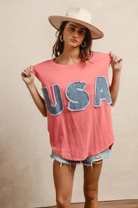 BiBi Washed Jersey With Usa Patched Raw Cut Edge Detail - Update AvenueT-ShirtsTrendsi100100059201496100100059201496935d9be5fa294422baaaa8b7d67afb4a - Max - OriginCORAL/DENIM