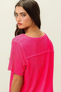 BiBi Waved Rib U Neck Top With Front Pocket - Update AvenueT-ShirtsTrendsi100100312921148100100312921148527a7d521a244a52bfab90fe893453a0 - Max - OriginFUCHSIA
