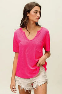 BiBi Waved Rib U Neck Top With Front Pocket - Update AvenueT-ShirtsTrendsi1001003129211481001003129211488879de7a1cbe499899306ae022a29d1a - Max - OriginFUCHSIA