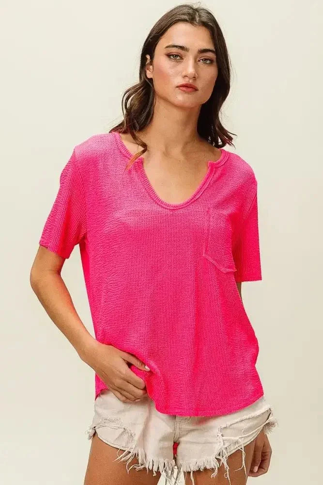 BiBi Waved Rib U Neck Top With Front Pocket - Update AvenueT-ShirtsTrendsi100100312921148100100312921148adb8f4ae14a54e5280f3bc82b6ef2edf - Max - OriginFUCHSIA