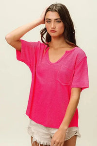 BiBi Waved Rib U Neck Top With Front Pocket - Update AvenueT-ShirtsTrendsi1001003129211481001003129211483bc7ed65135043ea81860e5641f9deff - Max - OriginFUCHSIA