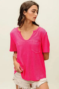 BiBi Waved Rib U Neck Top With Front Pocket - Update AvenueT-ShirtsTrendsi10010031292114810010031292114899169ee8d6e340caaab71c04fa19e10a - Max - OriginFUCHSIA