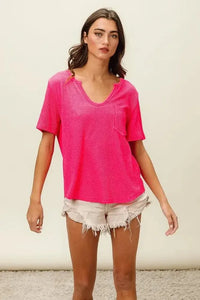 BiBi Waved Rib U Neck Top With Front Pocket - Update AvenueT-ShirtsTrendsi100100312921148100100312921148444c90ce178342c8832bce82f7de8d4f - Max - OriginFUCHSIA