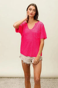 BiBi Waved Rib U Neck Top With Front Pocket - Update AvenueT-ShirtsTrendsi1001003129211481001003129211488e9490a62b7a41b8b253a0e8f87531d3 - Max - OriginFUCHSIA