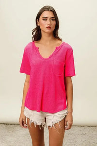 BiBi Waved Rib U Neck Top With Front Pocket - Update AvenueT-ShirtsTrendsi1001003129211481001003129211488a9d56196fcb449fbcafd585e5e8ea1c - Max - OriginFUCHSIA