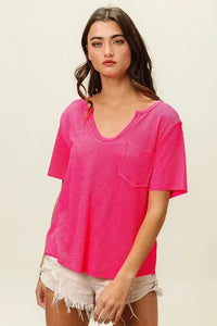 BiBi Waved Rib U Neck Top With Front Pocket - Update AvenueT-ShirtsTrendsi100100312921148100100312921148e74152c467f648ff8fe35559613b2886 - Max - OriginFUCHSIA