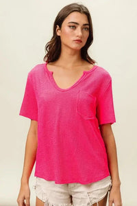 BiBi Waved Rib U Neck Top With Front Pocket - Update AvenueT-ShirtsTrendsi100100312921148100100312921148556a4d4f5a9e4810ac47824db6fb4487 - Max - OriginFUCHSIA