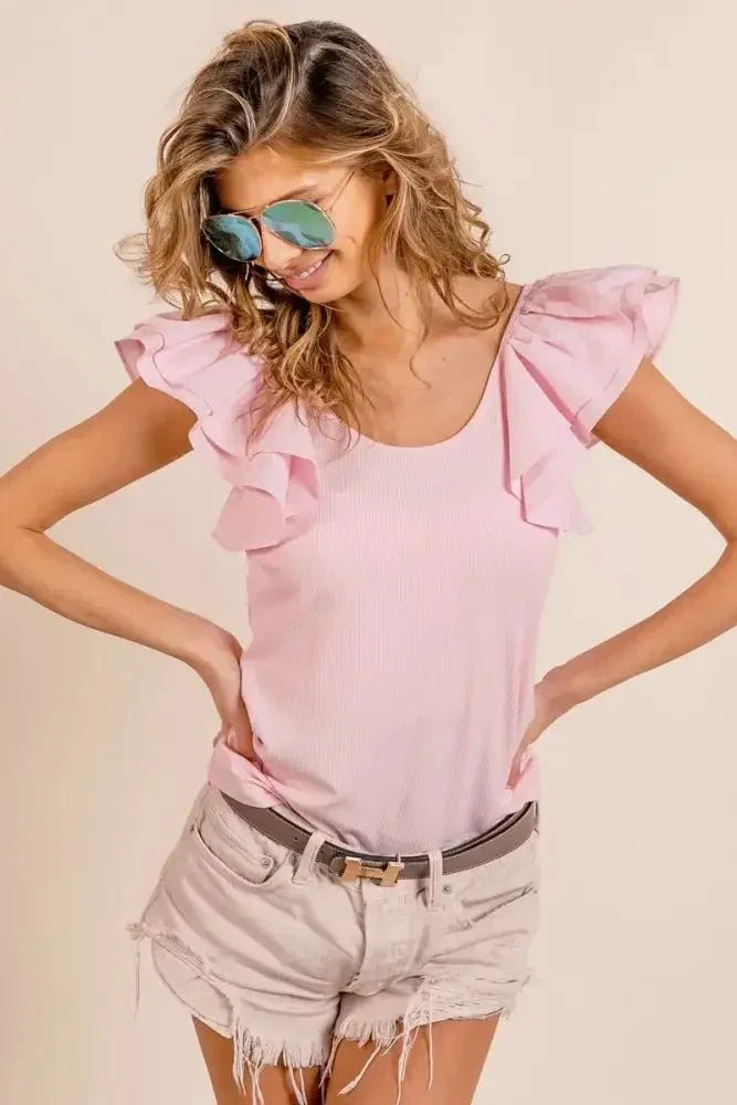 BiBi Wide Layered Ruffle Sleeve Scoop Neck Ribbed Top - Update AvenueT-ShirtsTrendsi100100343481127100100343481127de5efeb0d358414f979f8438ba31b360 - Max - OriginLT PINK