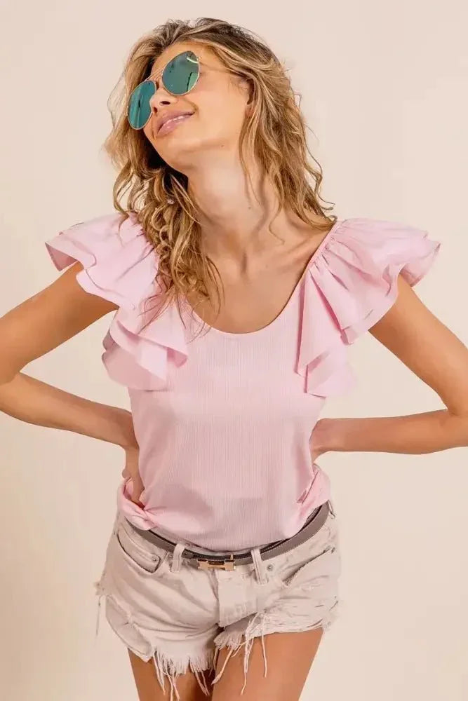BiBi Wide Layered Ruffle Sleeve Scoop Neck Ribbed Top - Update AvenueT-ShirtsTrendsi100100343481127100100343481127c91529e760d84417a1cae8c2fcf67ef9 - Max - OriginLT PINK