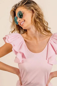 BiBi Wide Layered Ruffle Sleeve Scoop Neck Ribbed Top - Update AvenueT-ShirtsTrendsi100100343481127100100343481127db95cb8f7d804f298d8f463844f5fe51 - Max - OriginLT PINK