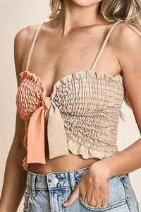 BiBi Woven Color Block Smocked with Ribbon Bra Top - Update AvenueTrendsi100100372521481100100372521481ce36a825 - ce17 - 44b8 - 8e94 - d81b2e3b1b56 - Max - OriginPEACH/OATMEAL