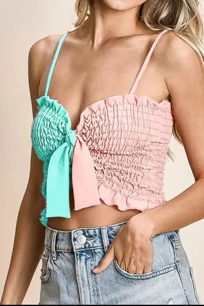 BiBi Woven Color Block Smocked with Ribbon Bra Top - Update AvenueTanks & CamisTrendsi1001008129718441001008129718448a5d4c47 - a5cb - 4508 - 81a8 - afc1a26e8a03 - Max - OriginMINIT/LT PINK