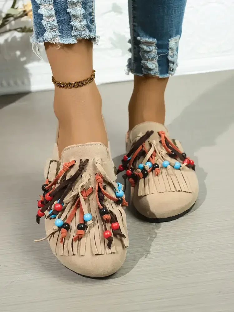 Bohemian Fringe Beaded Slip-Ons