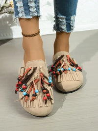 Bohemian Fringe Beaded Slip-Ons
