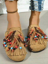 Bohemian Fringe Beaded Slip-Ons