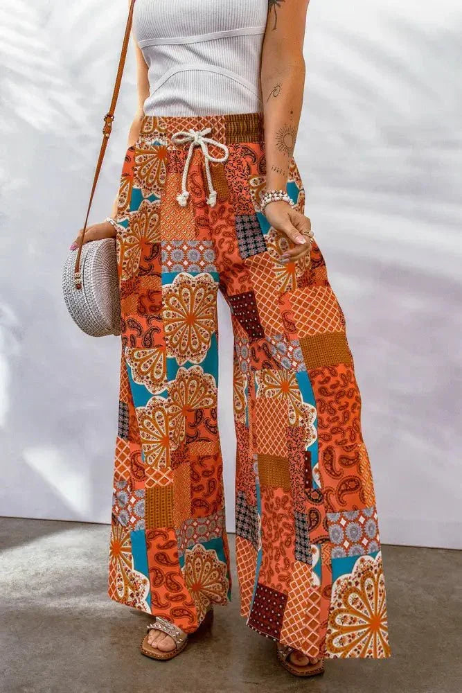 Bohemian Patchwork Drawstring Wide Leg Pants - Update AvenueBoho VibesTrendsi1001000080424141001000080424148a686bf3f0e648ed826db2f90a38922c - MaxOrange