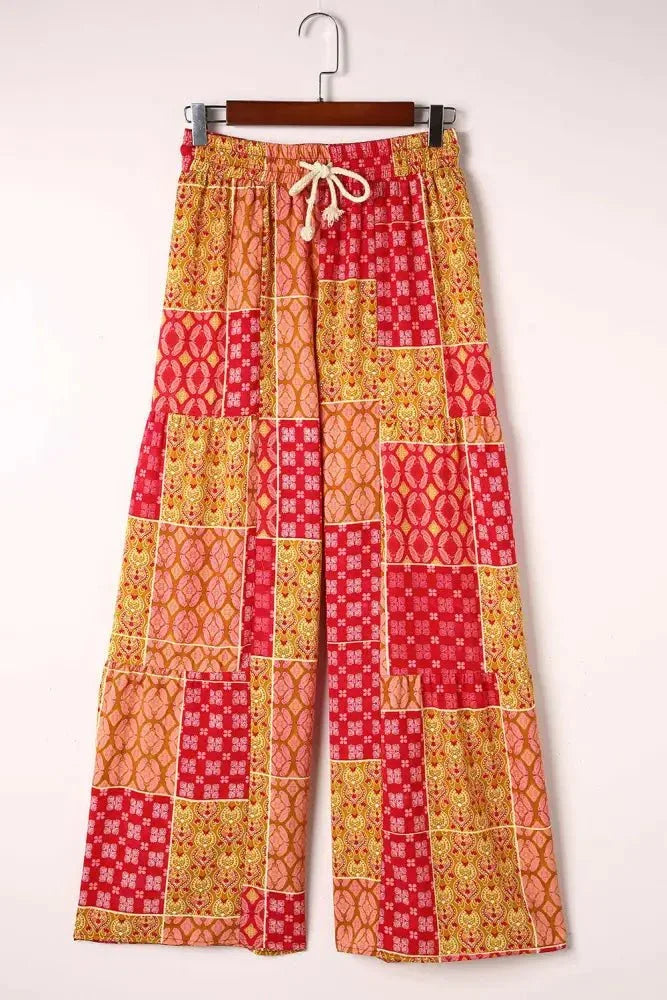 Bohemian Patchwork Drawstring Wide Leg Pants - Update AvenueBoho VibesTrendsi1001000080498891001000080498892fb5140031304c868e8d048031c77f54 - MaxRed