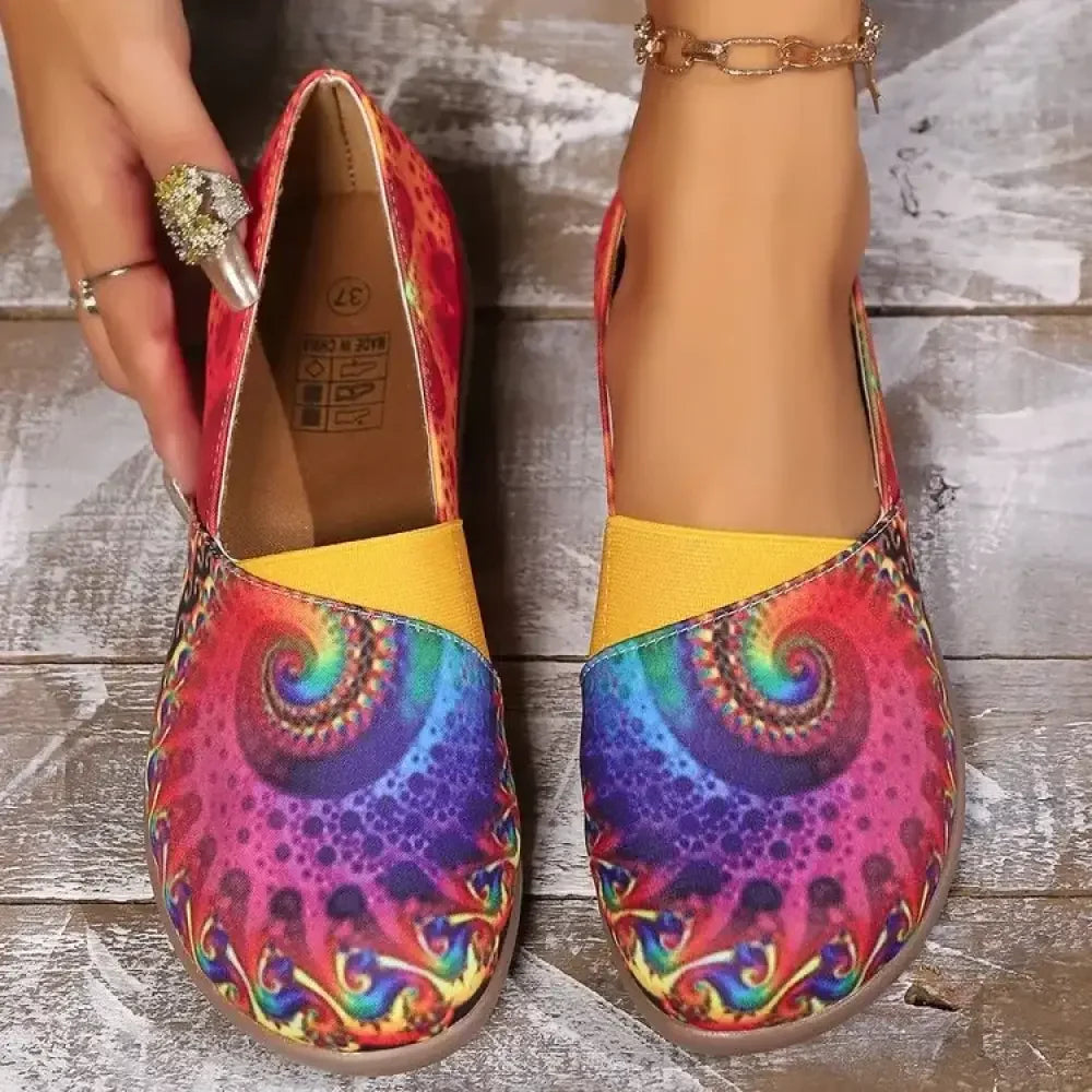Bohemian Spiral Print Multicolor Slip-Ons