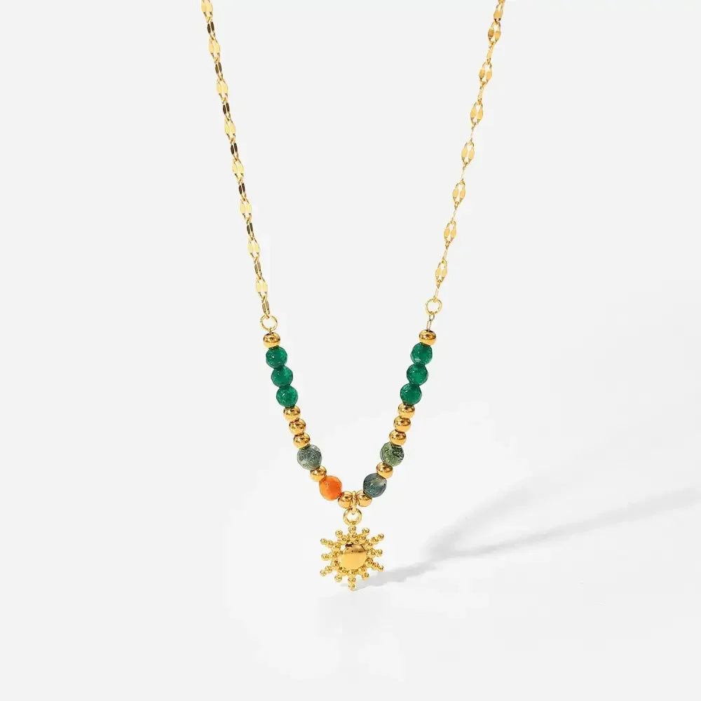 Bohemian Sun Charm Beaded Stainless Steel Necklace