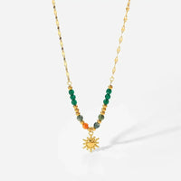 Bohemian Sun Charm Beaded Stainless Steel Necklace