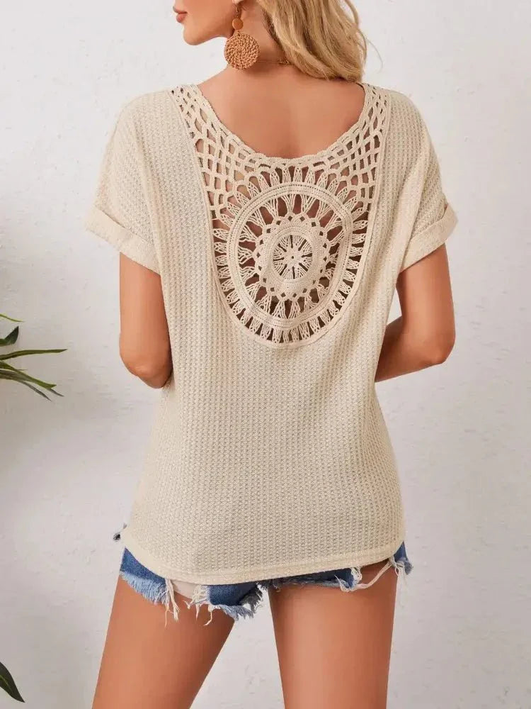 Boho Crochet Back Knit T-Shirt - Update AvenueT-ShirtsTrendsi100100277669460100100277669460085983b0b76d4b1d8a54b95cb48df4fb - Max - Originkhaki