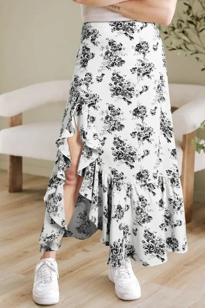 Boho Floral High Waist Ruffle Split Maxi Skirt - Update AvenueBoho VibesTrendsi10010009639000510010009639000545ee37c3 - a808 - 4a0d - 9c73 - 1332efa7af42 - Max - OriginBlack