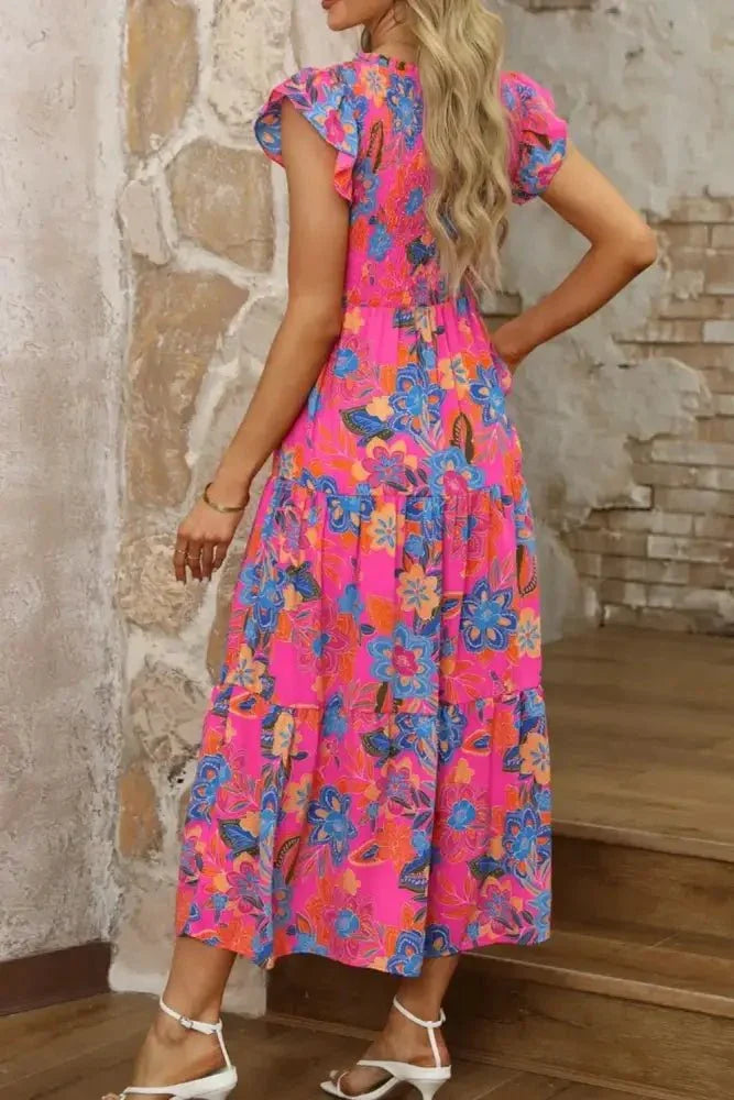 Boho Floral V Neck Ruffle Tiered Dress - Update AvenueBoho VibesTrendsi1001007246354381001007246354388a8aba5d - 9c22 - 4a44 - b8c0 - d2f625b5a889 - Max - OriginHot Pink