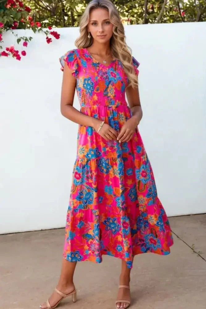 Boho Floral V Neck Ruffle Tiered Dress - Update AvenueBoho VibesTrendsi100100724635438100100724635438a053d4ec - 1918 - 4a0f - 9f45 - 0a92b1f309f4 - Max - OriginHot Pink