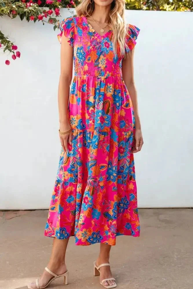 Boho Floral V Neck Ruffle Tiered Dress - Update AvenueBoho VibesTrendsi1001007246354381001007246354385ed3ff7c - 11e8 - 4d80 - 8120 - 3eac5c031bc0 - Max - OriginHot Pink