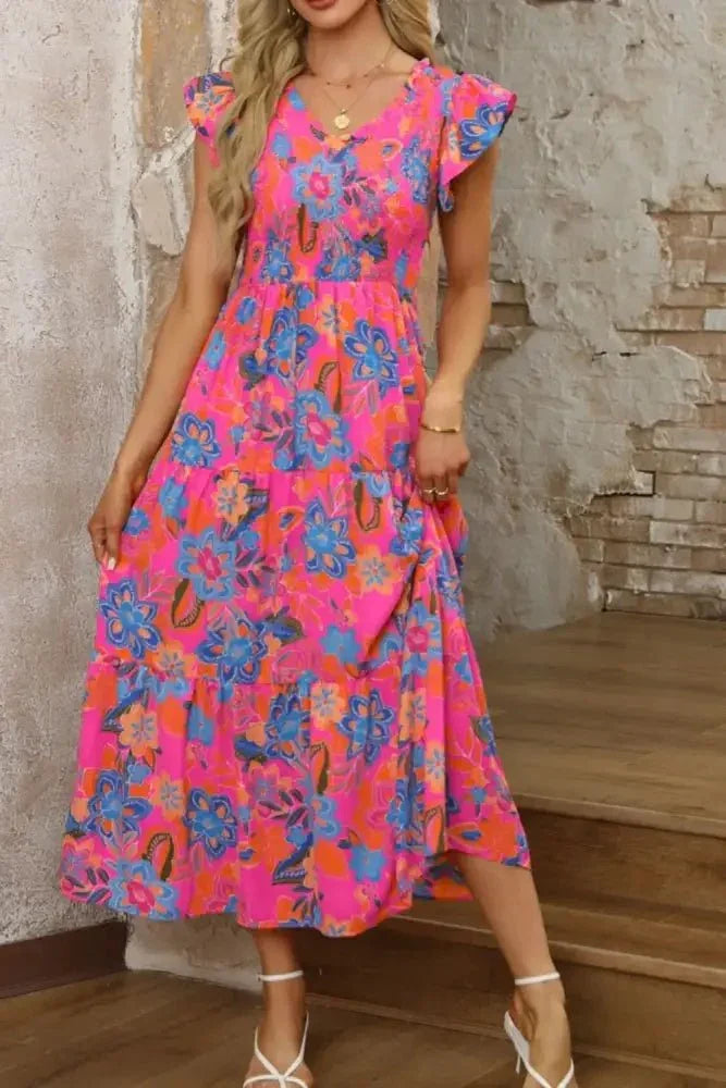 Boho Floral V Neck Ruffle Tiered Dress - Update AvenueBoho VibesTrendsi100100724635438100100724635438d66b5574 - 8d40 - 4384 - a53a - 4ad120b34971 - Max - OriginHot Pink
