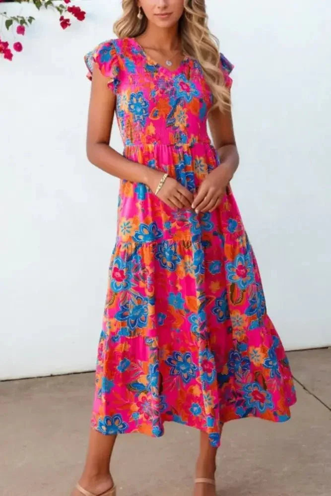 Boho Floral V Neck Ruffle Tiered Dress - Update AvenueBoho VibesTrendsi10010072463543810010072463543881b2a83a - 87e5 - 4ba5 - 9296 - c8838352e18d - Max - OriginHot Pink