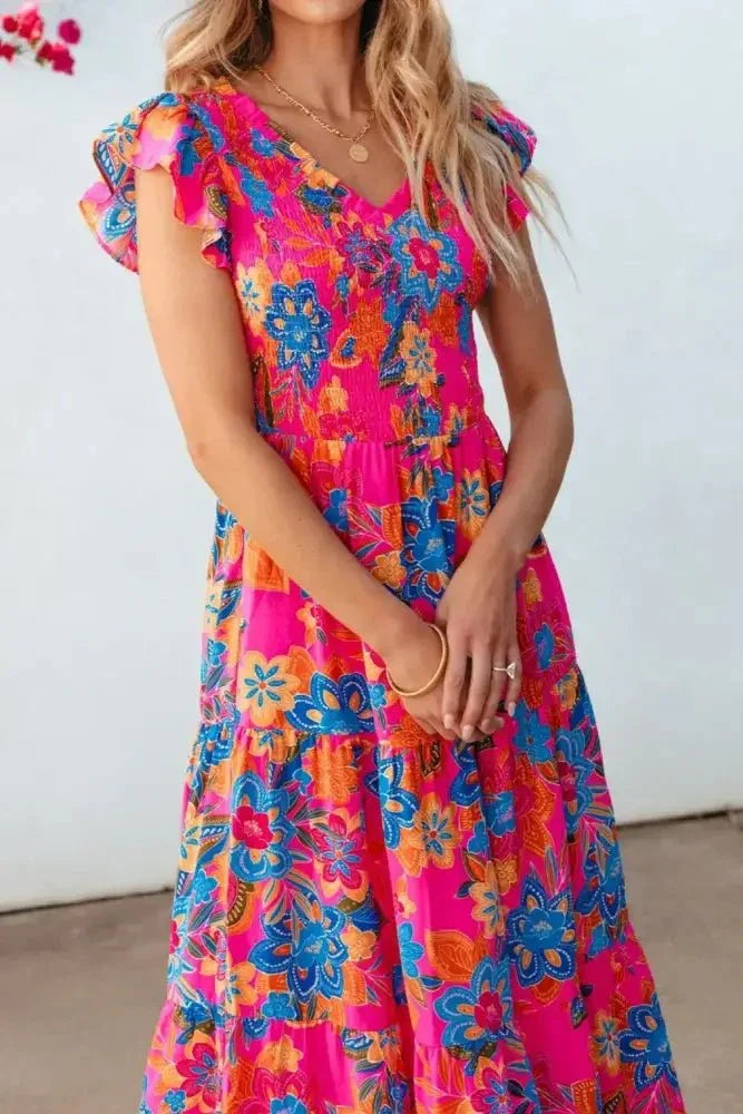 Boho Floral V Neck Ruffle Tiered Dress - Update AvenueBoho VibesTrendsi100100724635438100100724635438a1c2a556 - ebd4 - 46f2 - a380 - 224e52994df9 - Max - OriginHot Pink