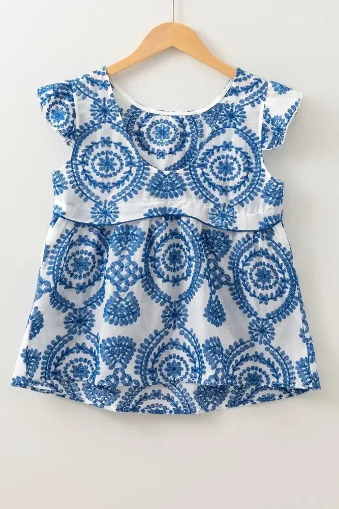 Boho Print Ruffled Cap Sleeve Crew Neck Blouse - Update AvenueBoho VibesTrendsi10010005959613010010005959613095bb839d - 182b - 4296 - 8ed1 - b5ea56c73189 - Max - OriginDusty Blue