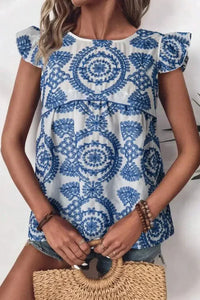 Boho Print Ruffled Cap Sleeve Crew Neck Blouse - Update AvenueBoho VibesTrendsi100100059596130100100059596130899f8087 - a38e - 4afb - 96f5 - 69eef6990a4f - Max - OriginDusty Blue
